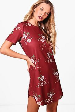 Boohoo Mona Floral Cap Sleeve Shift Dress
