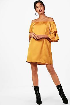Boohoo Volume Sleeve Luxe Shift Dress