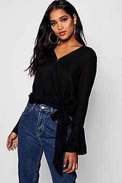 Boohoo Ellie Wrap Front Tie Side Blouse