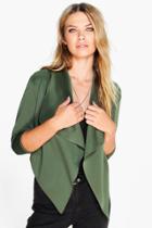 Boohoo Katie Crop Waterfall Jacket Khaki