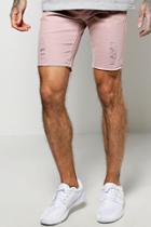 Boohoo Skinny Stretch Biker Shorts With Rips Pink