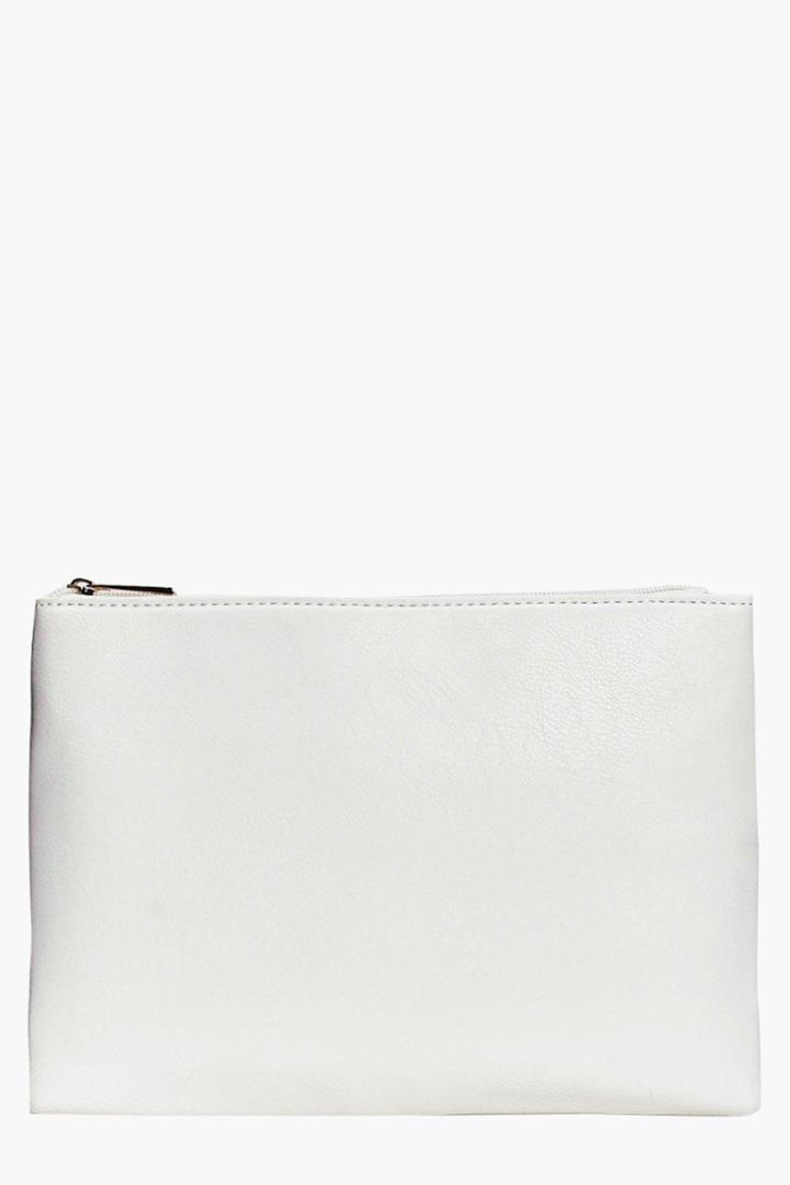 Boohoo Iris Zip Top Clutch Bag White