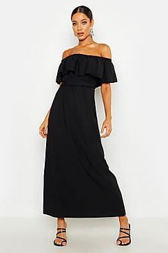 Boohoo Woven Bardot Frill Maxi Dress