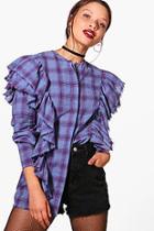Boohoo Tania Check Ruffle Washed And Frayed Top