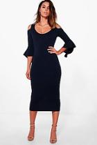 Boohoo Tyra Open Shoulder Frill Midi Dress