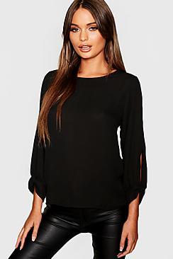 Boohoo Bow Sleeve Woven Blouse