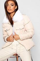 Boohoo Faux Fur Collar Quilted Coat