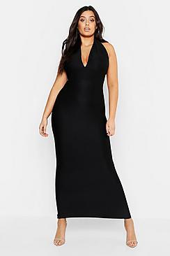Boohoo Plus Rib Plunge Bodycon Midaxi Dress