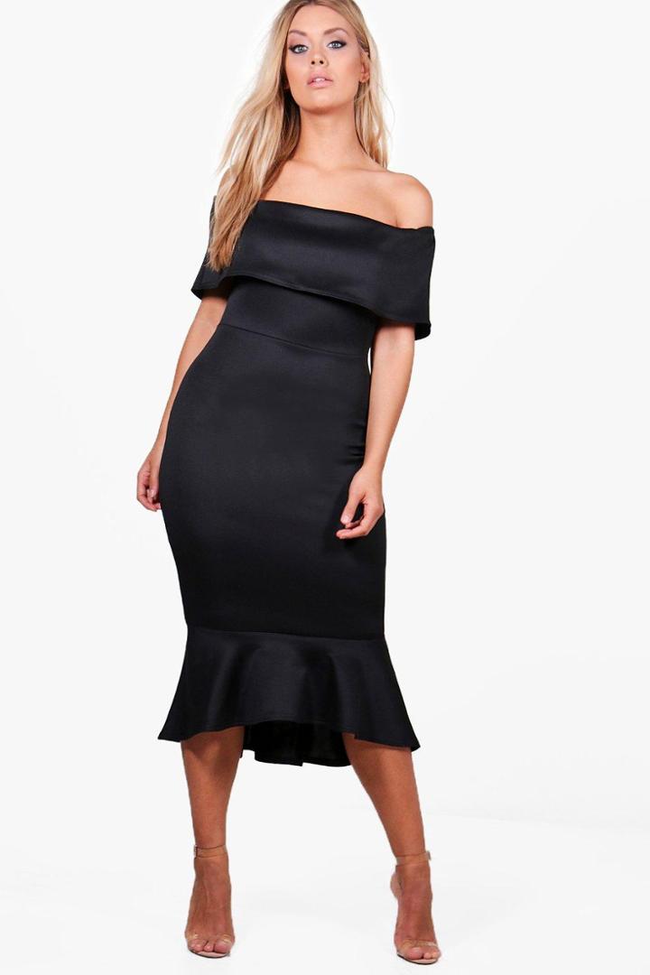 Boohoo Plus Anita Off The Shoulder Peplum Midi Dress Black