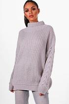 Boohoo Oversized Roll Neck Cable Sleeve Knitted Jumper