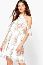 Boohoo Grace Floral Ruffle Swing Dress Orange
