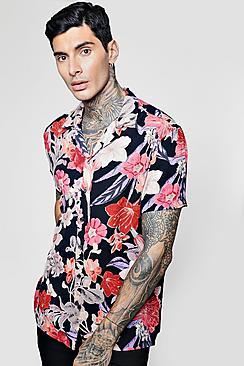 Boohoo Floral Revere Short Sleeve Shirt