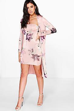 Boohoo Cassidy Floral Slinky Dress & Duster Co-ord Set