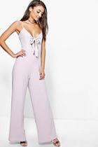 Boohoo Tall Shadia Bow Front Wide Leg Jumpsuit