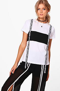 Boohoo Petite Olivia Tape Detail Oversized Tee