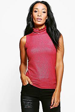 Boohoo Jasmine Foil Print Rib Neck Top