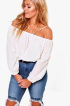 Boohoo Plus Josie Woven Strappy Off The Shoulder Top Ivory