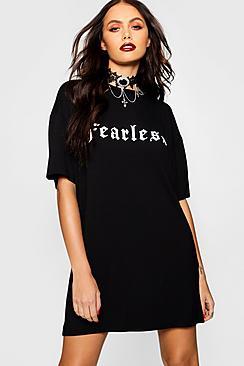 Boohoo Halloween Fearless Printed Oversized T-shirt Dress