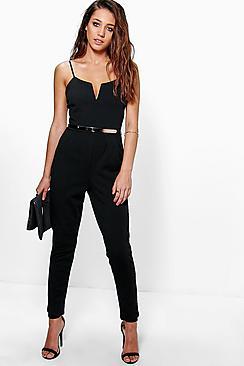 Boohoo Jennifer Plunge Belted Jumpsuit
