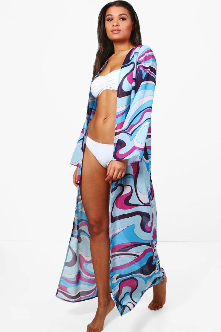Boohoo Cally Colour Block Maxi Beach Kimono Purple