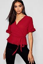 Boohoo Woven Frill Sleeve Wrap Blouse