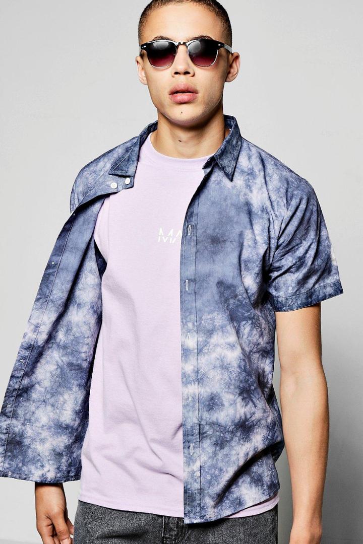 Boohoo Navy Tie Dye Short Sleeve Shirt Navy