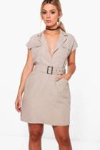 Boohoo Plus Violet Suedette Belted Utility Dress Stone