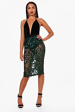 Boohoo Sequin Midi Skirt