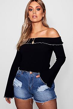 Boohoo Plus Carrie Contrast Lettuce Hem Ribbed Top
