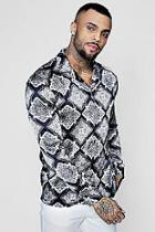 Boohoo Mono Mandala Print Long Sleeve Revere Shirt