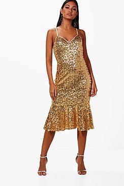 Boohoo Boutique Sophie Sequin Frill Hem Midi Dress