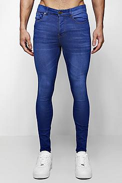 Boohoo Spray On Skinny Jeans In Vivid Dark Blue