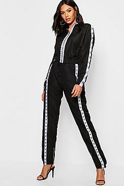 Boohoo Mono Sports Tape Track Zipped Joggers