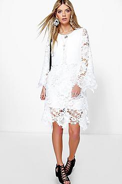Boohoo Ina Crochet Lace Kimono Sleeve Dress