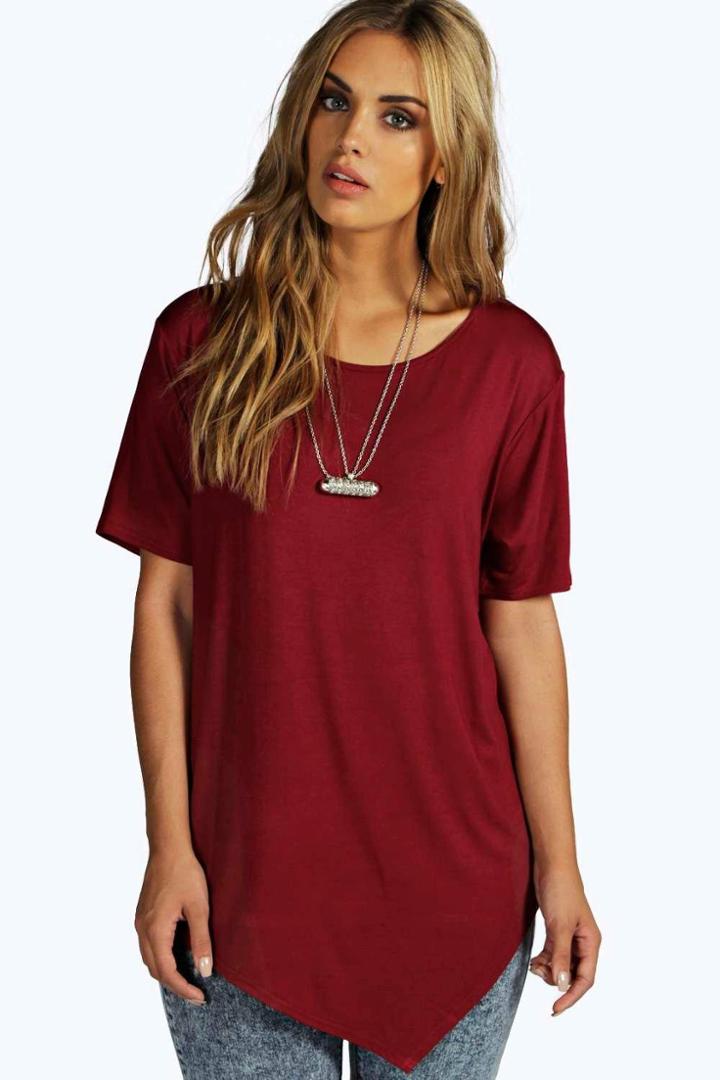Boohoo Plus Olivia Asymmetric Tee Wine