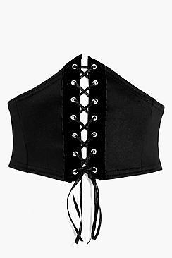 Boohoo Molly Velvet Trim Lace Up Corset Belt
