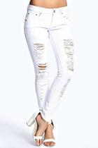 Boohoo Carly White Ripped Jeans