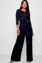 Boohoo Twist Front 3/4 Sleeve Culotte Jumpsuit