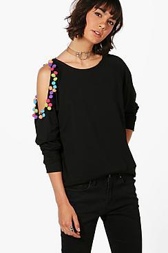 Boohoo Emily Pom Pom Sweat