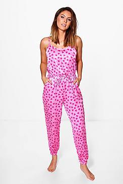 Boohoo Sophie Heart Print Lounge Jumpsuit