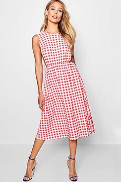 Boohoo Open Side Gingham Skater Dress