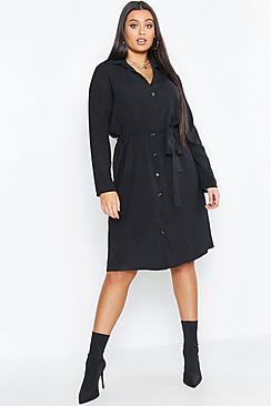 Boohoo Plus Utility Tie Belted Shirt Dress