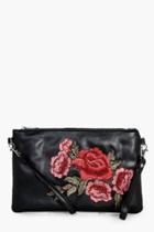 Boohoo Lacey Floral Embroidered Cross Body Bag Black