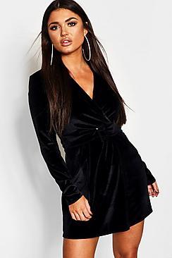 Boohoo Velvet Belted Blazer Dress