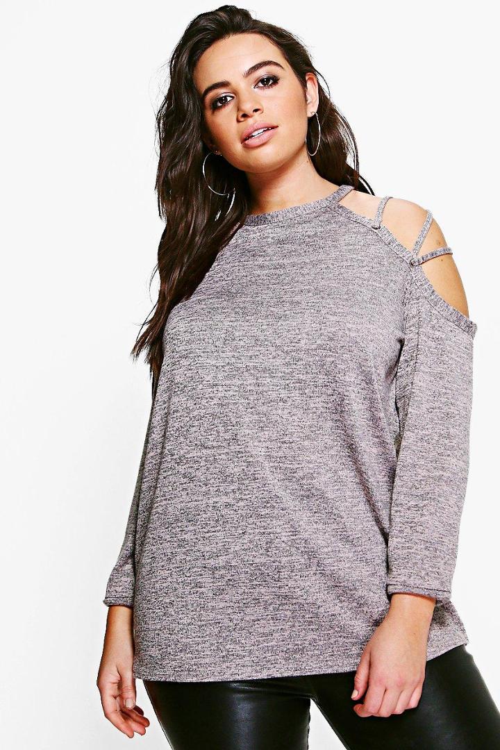 Boohoo Plus Felicity Cross Shoulder Detail Jumper Nude