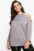 Boohoo Plus Felicity Cross Shoulder Detail Jumper Nude