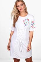 Boohoo Plus Emily Embroidered Corset Detail T-shirt Dress White