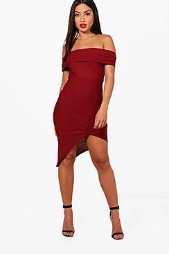 Boohoo Alaina Off The Shoulder Wrap Midi Dress