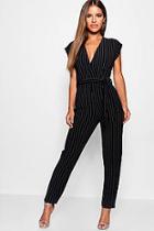 Boohoo Petite Pinstripe Over Jumpsuit