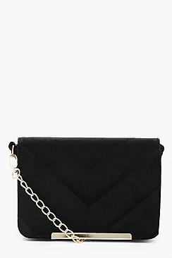 Boohoo Velvet Chevron Quilted Cross Body